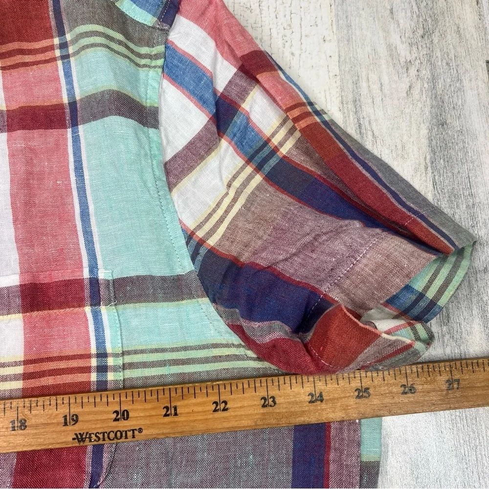 J. Crew Baird McNutt Italian Linen Plaid Button Front Shirt Men’s XL Preppy Camp